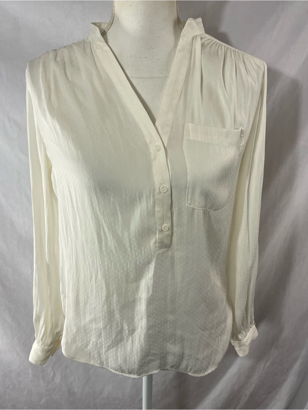 H&M Cream V-Neck Button-Front Blouse with Pocket